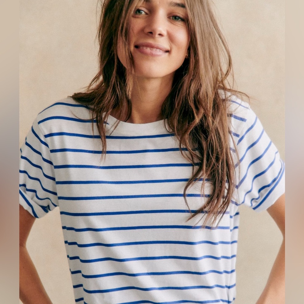 Sézane Conrad Tee White and Blue Stripe - Size M